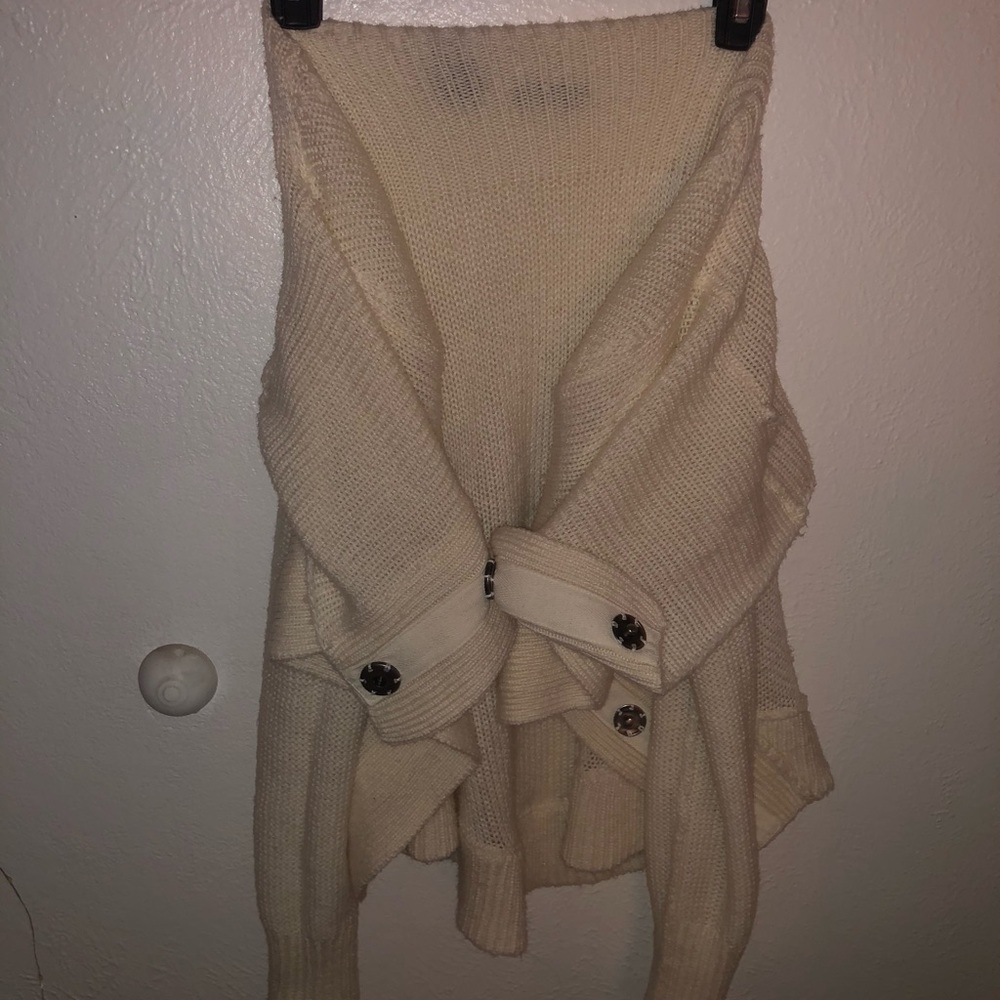 White over shoulder sweater